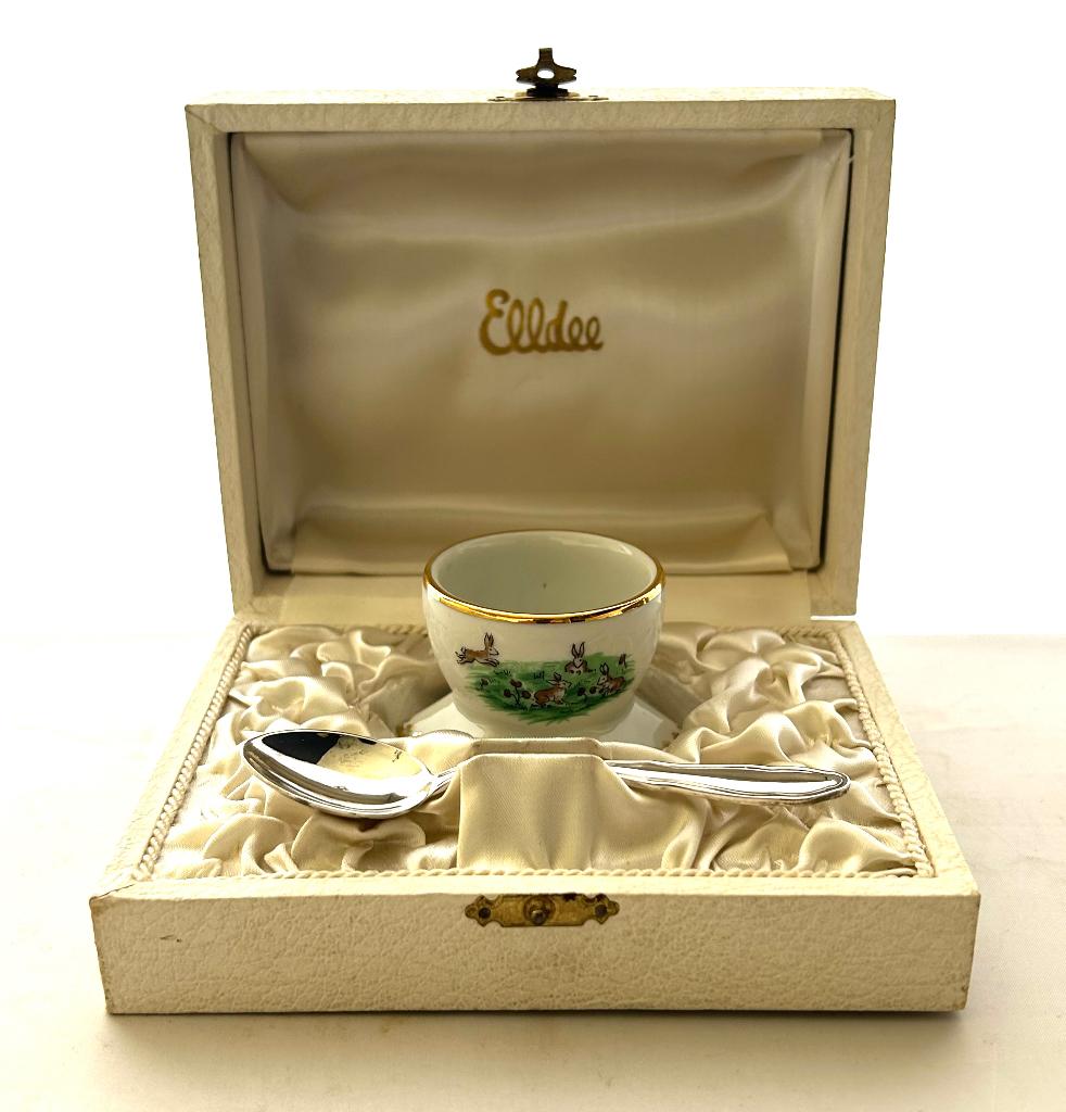 Limoges porselein vintage eierdop verzilverd lepel Elldee, Antiek en Kunst, Ophalen of Verzenden