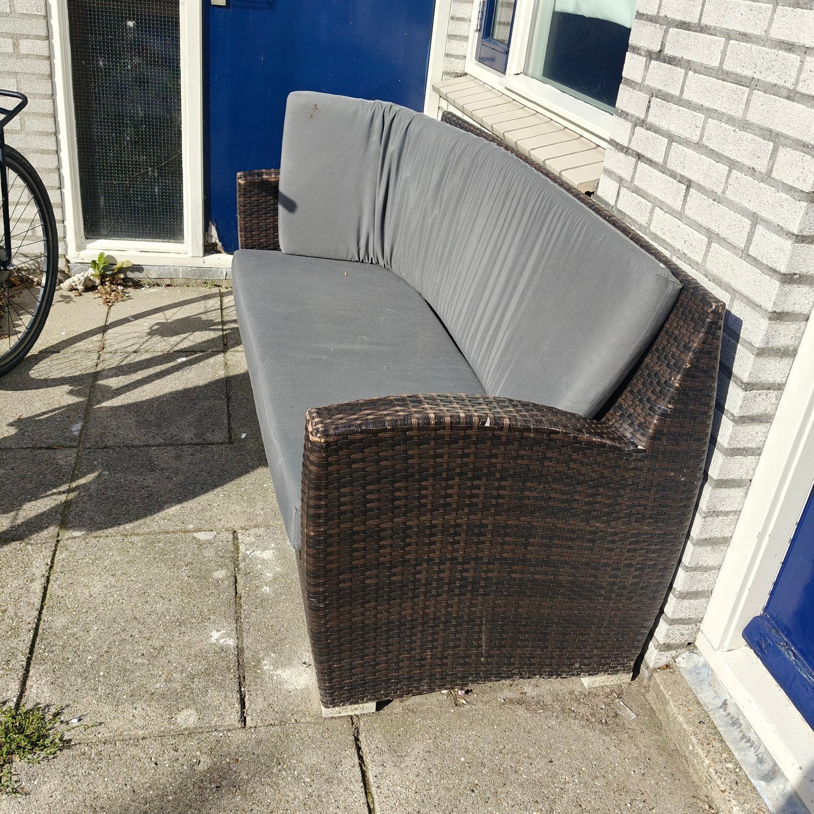 Wicker Loungeset Bank met Kussens, Ophalen, Gebruikt, 3 zitplaatsen, Loungeset