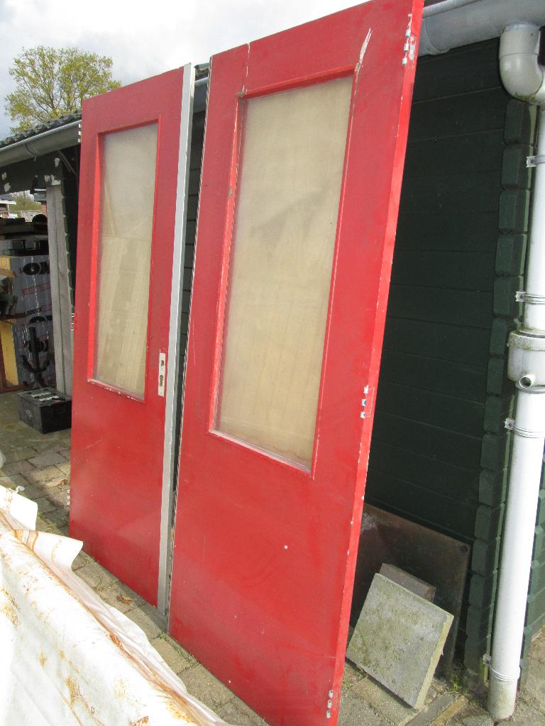 Dubbele deuren met glas, Doe-het-zelf en Verbouw, Deuren en Horren, Ophalen, Gebruikt, Minder dan 80 cm, Buitendeur