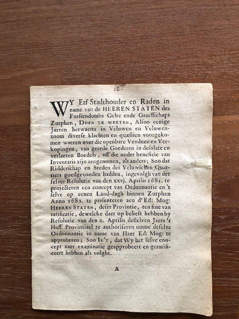 1737 Gelre Klachten over veilingen en erfhuizen. Wy erf, Verzenden