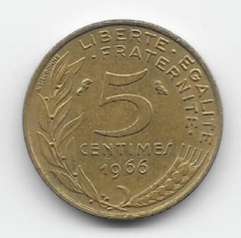 Frankrijk 5 centimes 1966 KM# 933, Verzenden, Frankrijk, Losse munt