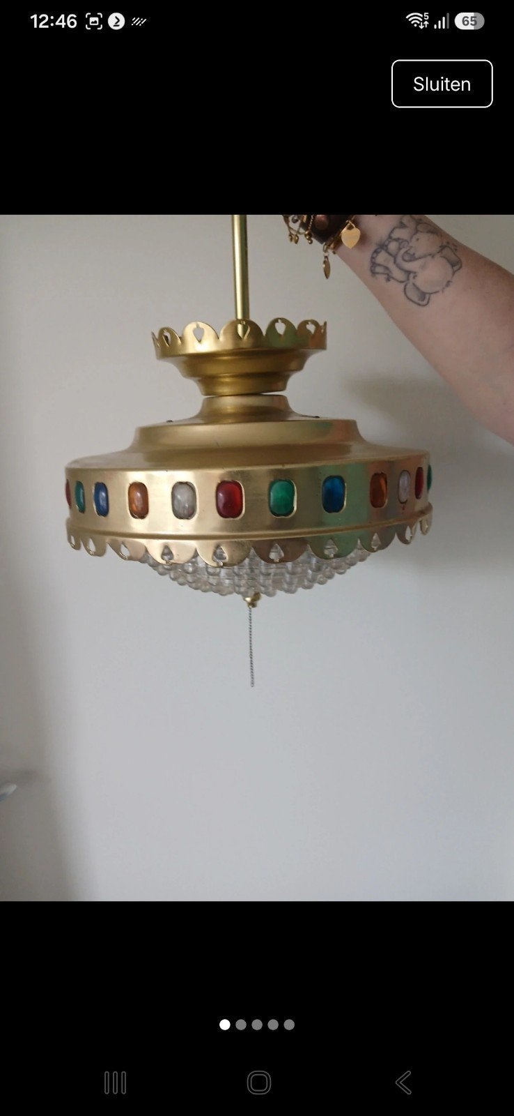 Vintage Hanglamp met Gekleurde Stenen en Kristallen, Ophalen