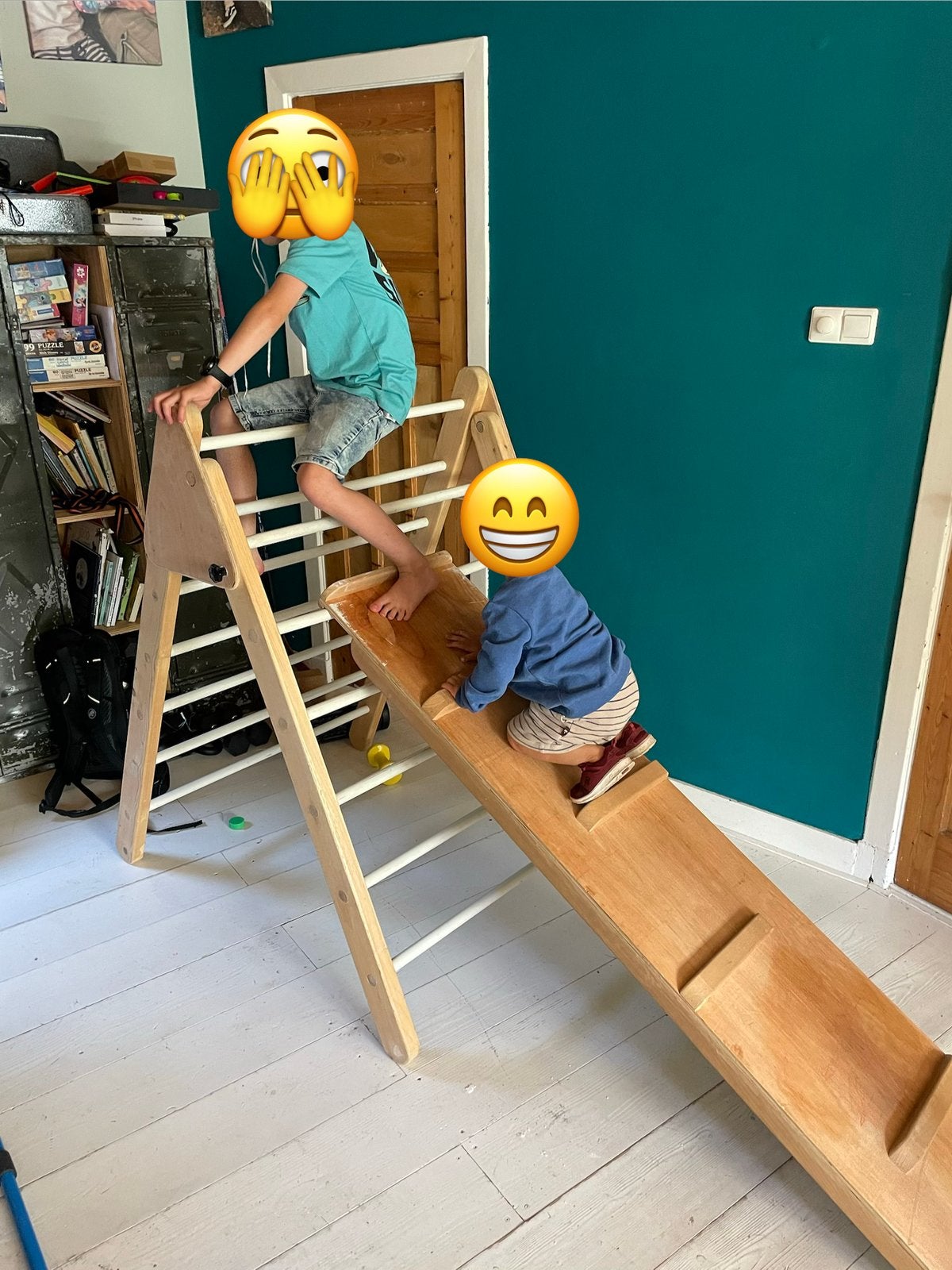 Houten klimrek met Glijbaan/Klimplank - Montessori Speelgoed, Ophalen, Gebruikt, Klimwand