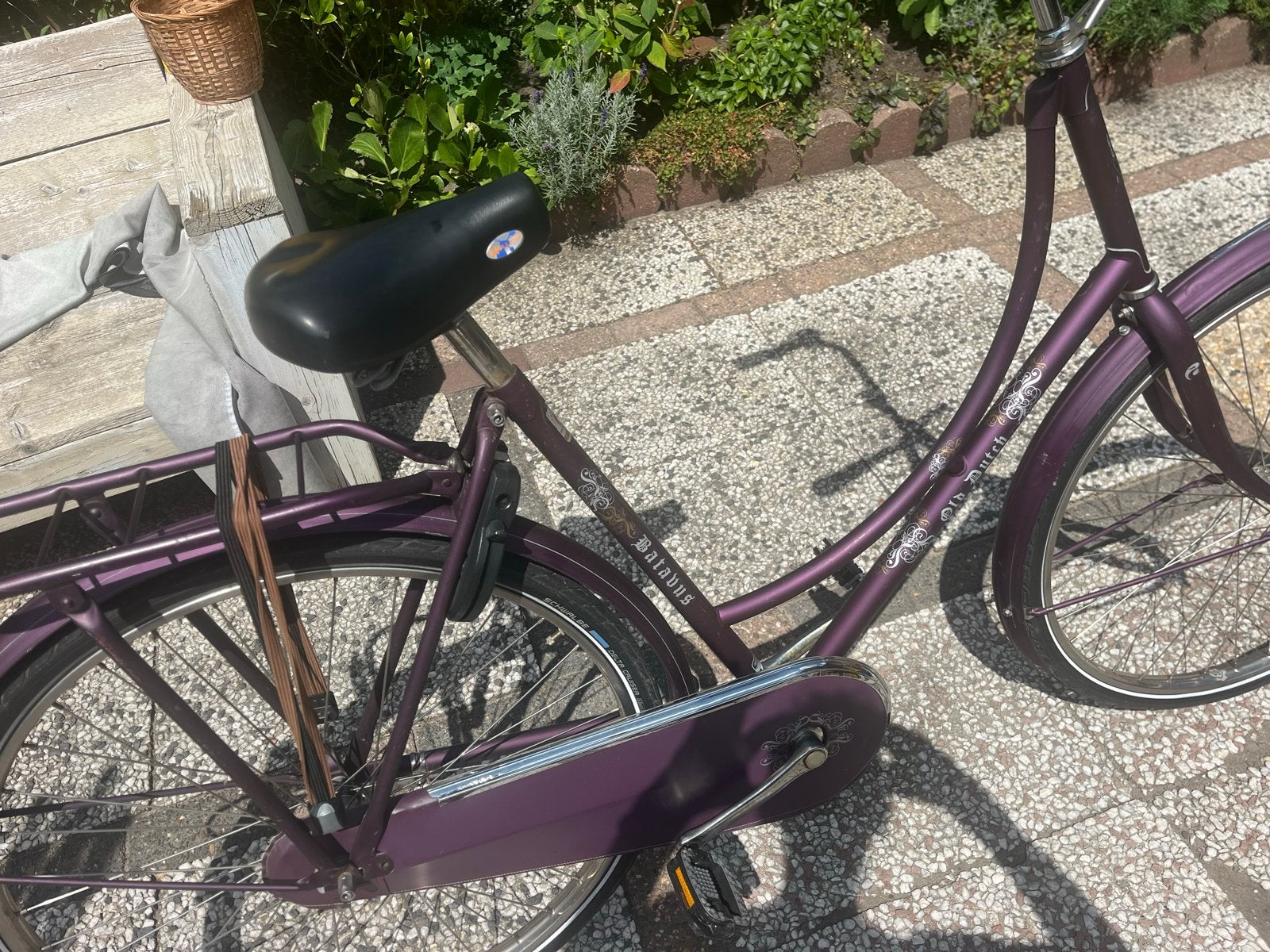 Startklare paarse Batavus omafiets, 53 tot 56 cm, Ophalen, Gebruikt, Terugtraprem