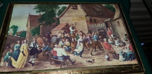 Voorraadblik met afbeelding van David Teniers schilderij Pea, Verzamelen, Ophalen of Verzenden