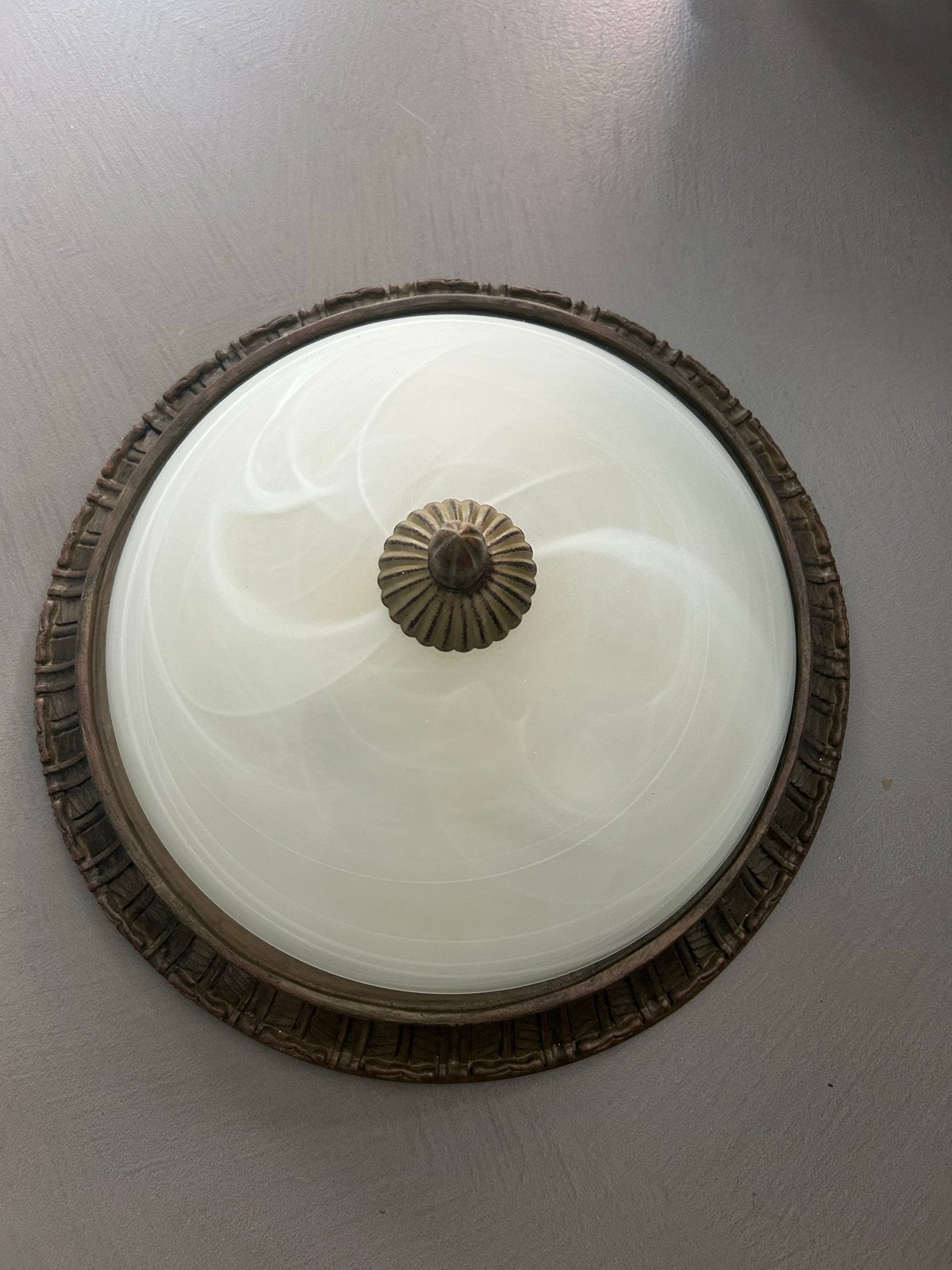 Plafondlamp/Plafonnière klassieke look met bruine rand, Ophalen, Bruin, Zo goed als nieuw, E27 (groot)