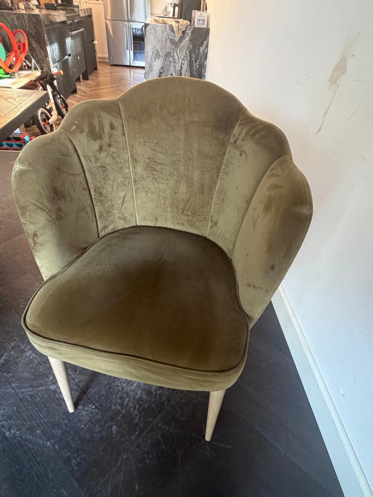 8 Riviera Maison eetkamer stoelen in olijfgroen, Ophalen, Overige kleuren, Zo goed als nieuw, Eén