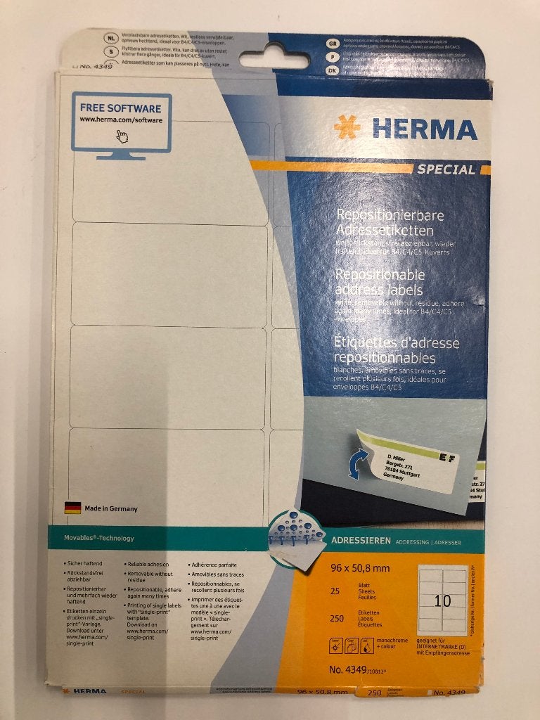 Etiket HERMA 4349 A4 96x50.8mm verwijderbaar, Ophalen of Verzenden, Nieuw