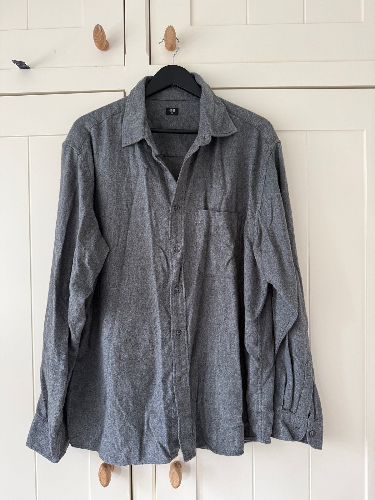 Uniqlo Grijs Flanellen Overhemd Heren XL, Ophalen of Verzenden, Zo goed als nieuw, Grijs, Halswijdte 43/44 (XL)