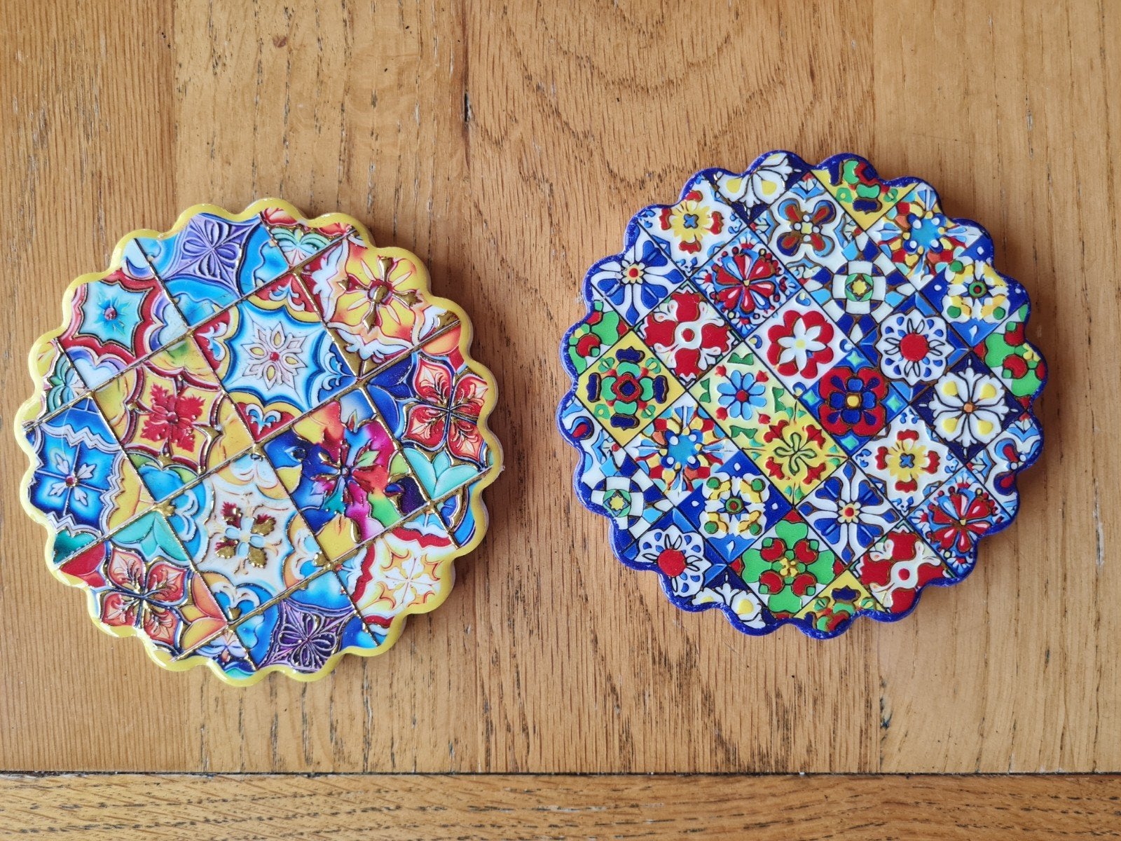 Set van 2 Portugese onderzetters met kurken onderkant, Huis en Inrichting, Gebruikt, Kurk, Glasonderzetter, Meerkleurig