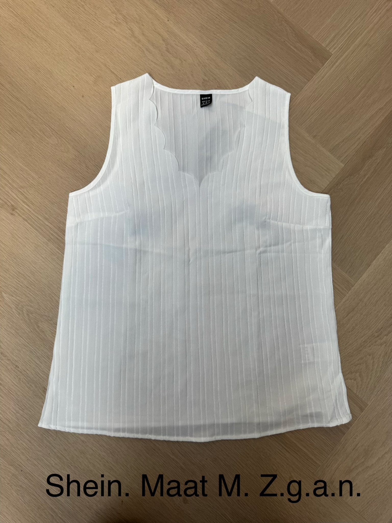 Shein Witte Scallop Hals Ribgebreide Top Maat M Z.g.a.n., Maat 38/40 (M), Wit, Ophalen of Verzenden, Zo goed als nieuw