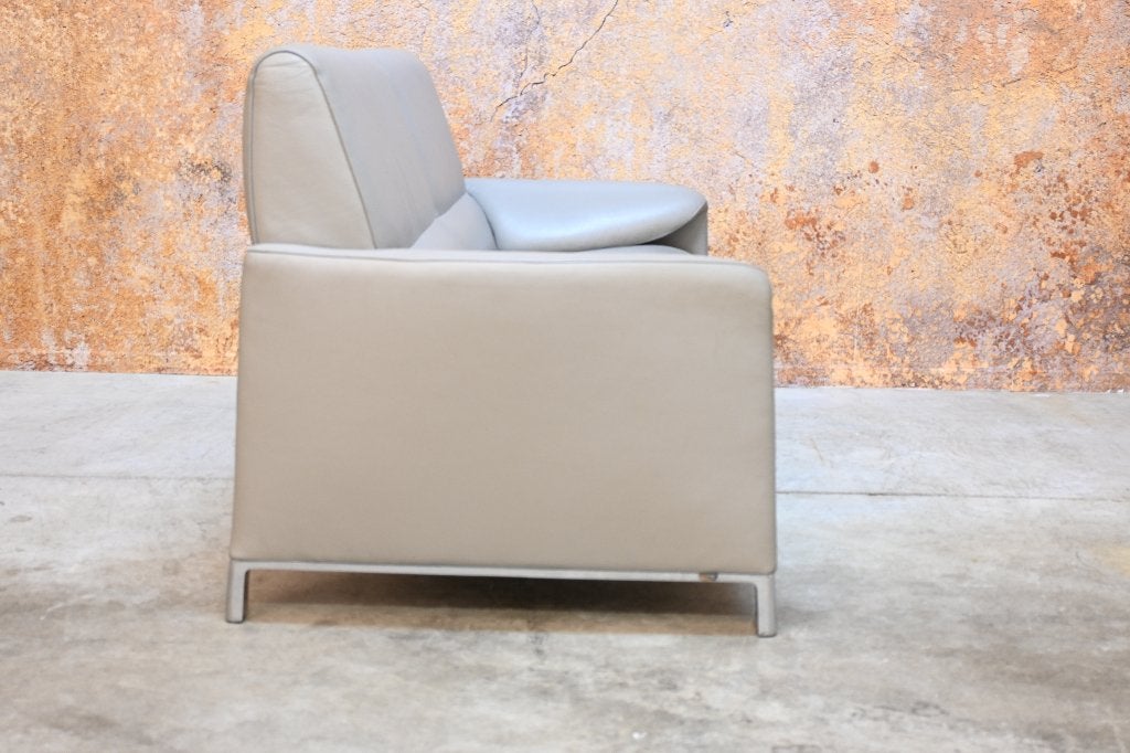 ZGANieuw! lichtgrijze leren Leolux Felizia design 2zitsbank, Leolux, Leolux, 150 tot 200 cm, 75 tot 100 cm