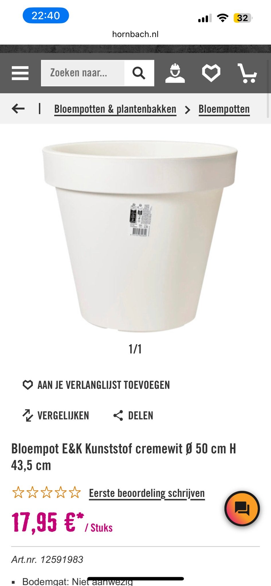 Nieuwe witte bloempotten, Ophalen, Kunststof, 40 cm of meer, Rond