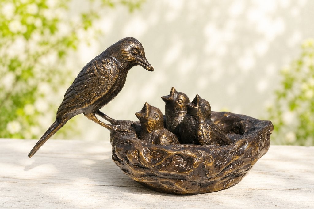 VOGELNEST / vogel / brons, Tuin en Terras, Tuinbeelden, Dierenbeeld, Nieuw, Info@huisentuindecoratiemarie.nl, Huis en tuin decoratie marie