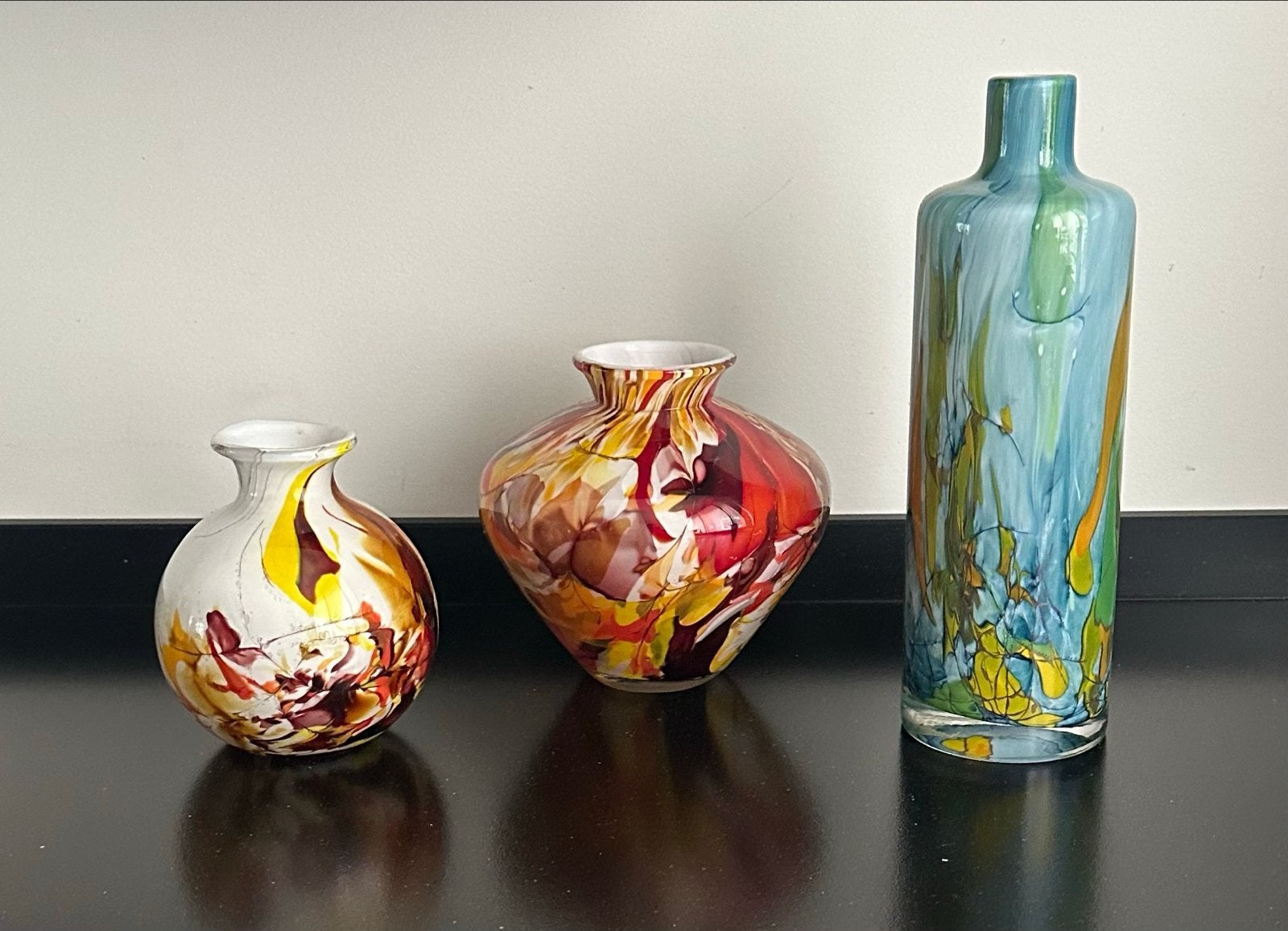 Set van 3 Fidrio Holland glazen vazen, handgeblazen, Overige kleuren, Ophalen of Verzenden, Minder dan 50 cm, Glas