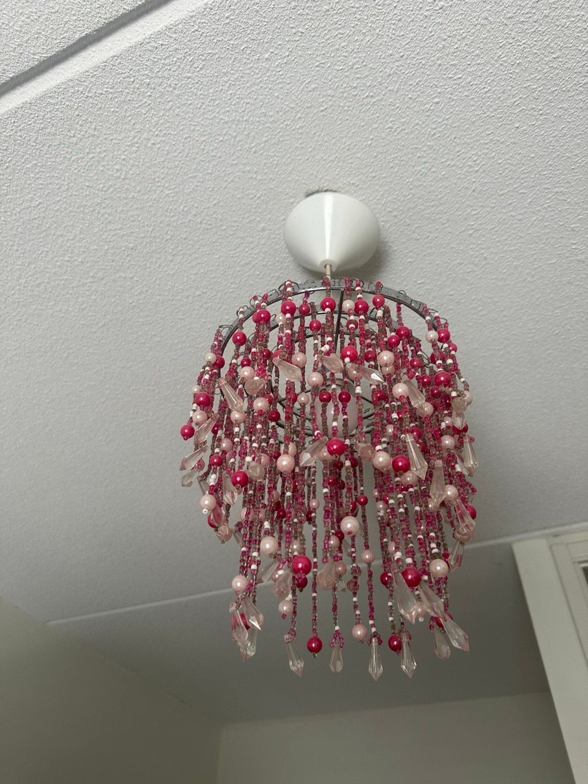 Mooie rozen kralen lamp - Roze/Wit, Ophalen, Gebruikt, Kunststof