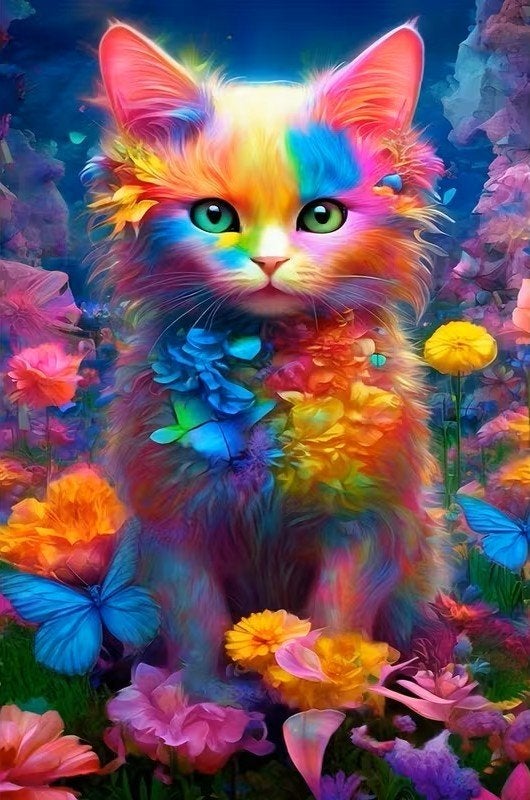 25x20cm Diamond Painting gekleurde poes nr 452, Verzenden, Nieuw, Dieren, Diamond painting