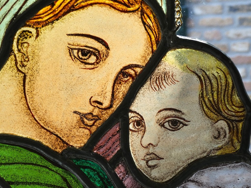 Glas in lood Icoon fragment Madonna Jezus naar Raffaello, Ophalen of Verzenden