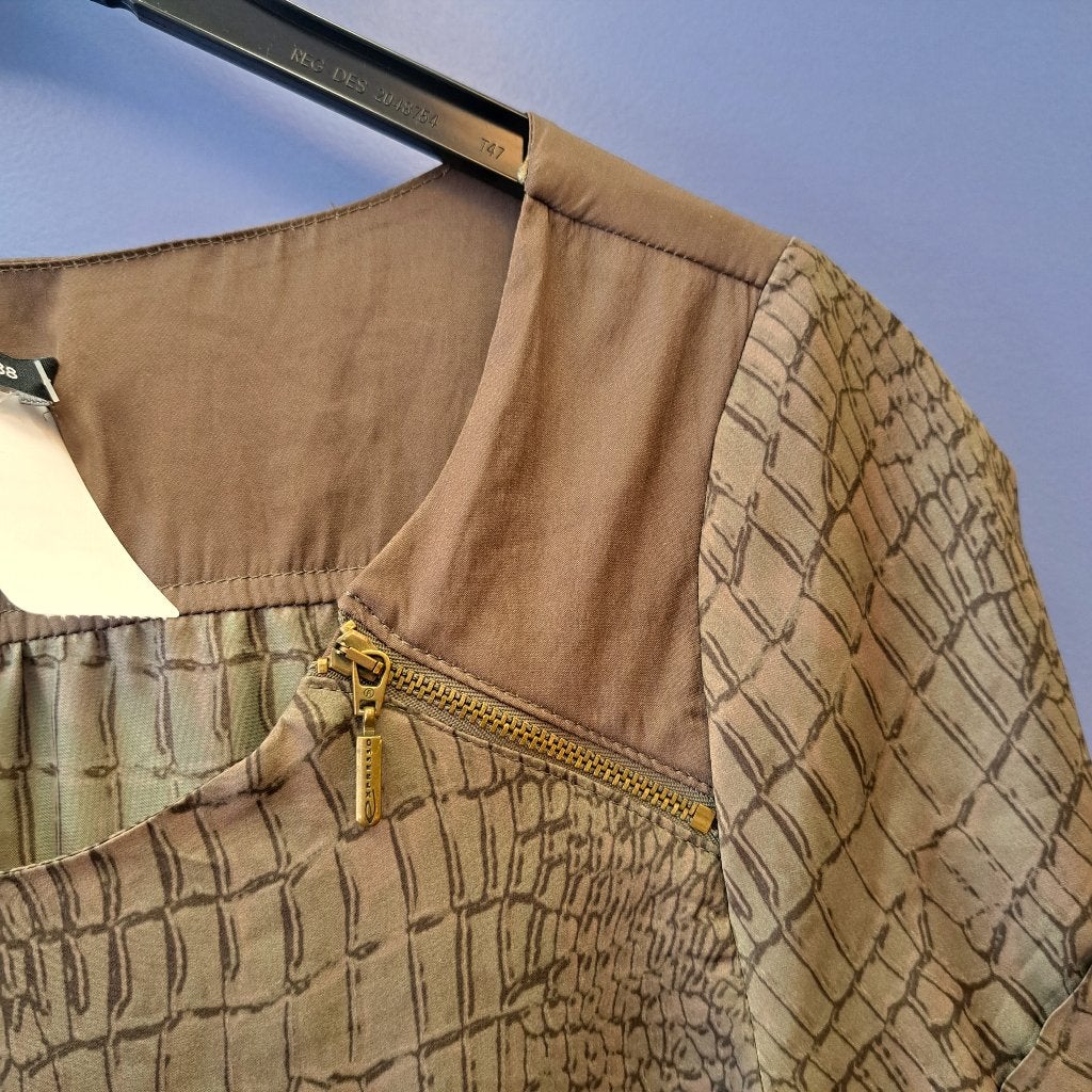Expresso brons bruine shirt / top kroko print mt 38 M 45419, Maat 38/40 (M), Bruin, Expresso, .
