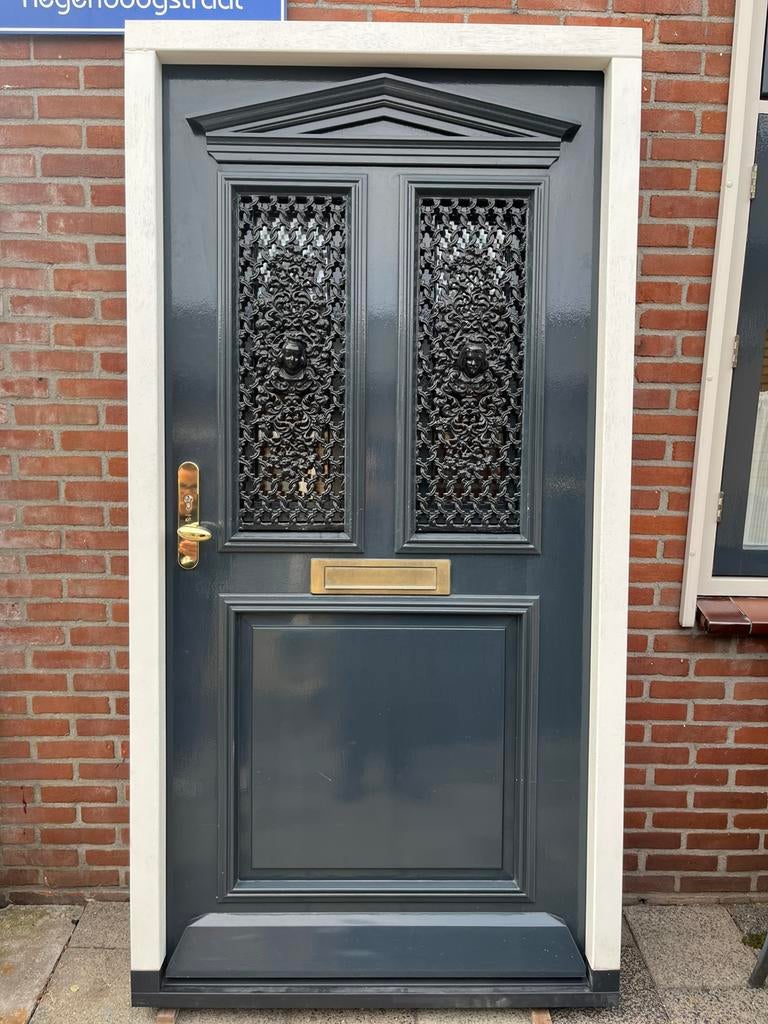 Voordeur met roosters in nieuw hardhout kozijn, Doe-het-zelf en Verbouw, Deuren en Horren, 215 cm of meer, Hout, Ophalen, 100 tot 120 cm