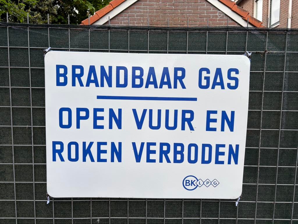 Emaille bord Brandbaar gas, Ophalen of Verzenden, Gebruikt, Reclamebord