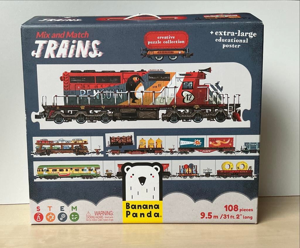 Treinenpuzzel mix & match met poster - Banana Panda, Ophalen of Verzenden, Meer dan 50 stukjes, Zo goed als nieuw, 6 jaar of ouder