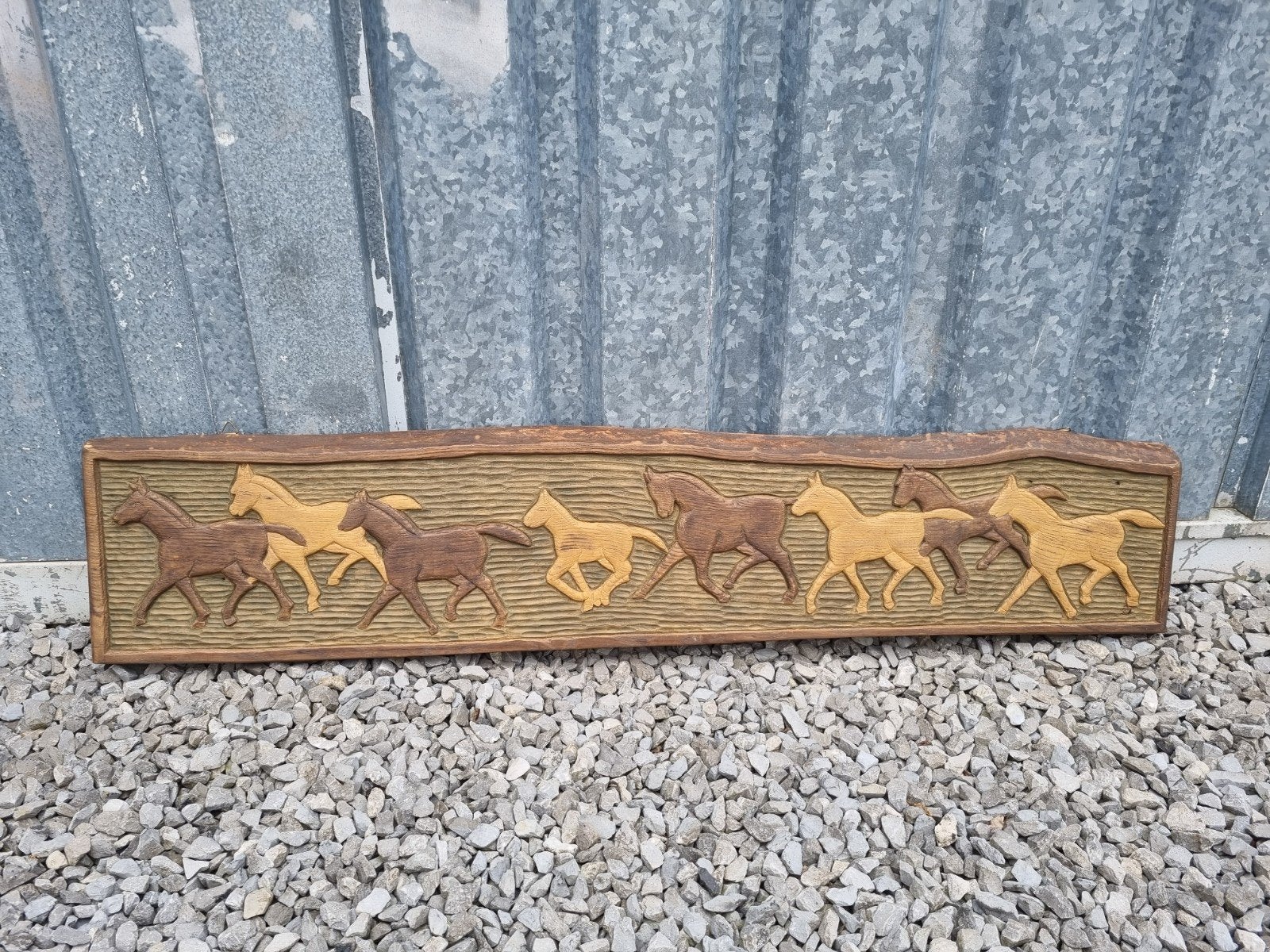 Houten wanddecoratie van 8 paarden handgemaakt, Huis en Inrichting, Ophalen, Gebruikt, Hout, 25 cm