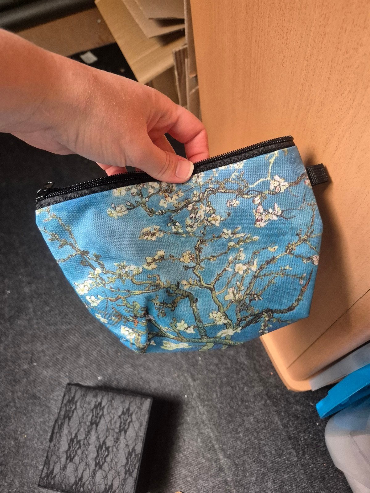 Blauwe toilet tas / make-up etui amandelbloesem van gogh, Ophalen of Verzenden, Blauw, Dame
