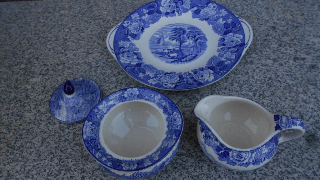 suiker roomstel schaal servies WOODS Wedgwood blauw 3x, Antiek en Kunst, Ophalen of Verzenden