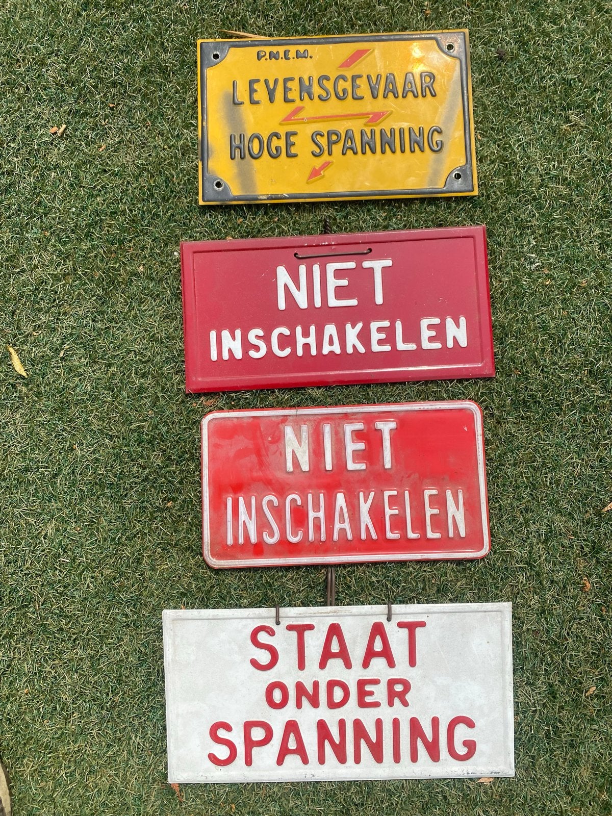 Set van 4 vintage waarschuwingsborden - PNEM, Ophalen of Verzenden