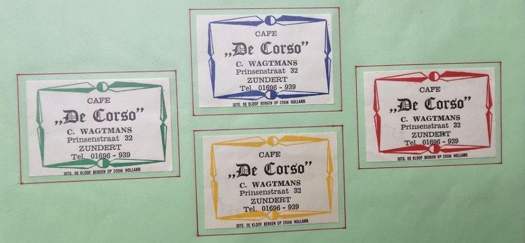 Café De Corso C. Wagtmans te Zundert, Ophalen of Verzenden, Zo goed als nieuw, Luciferdoosjes of -merken
