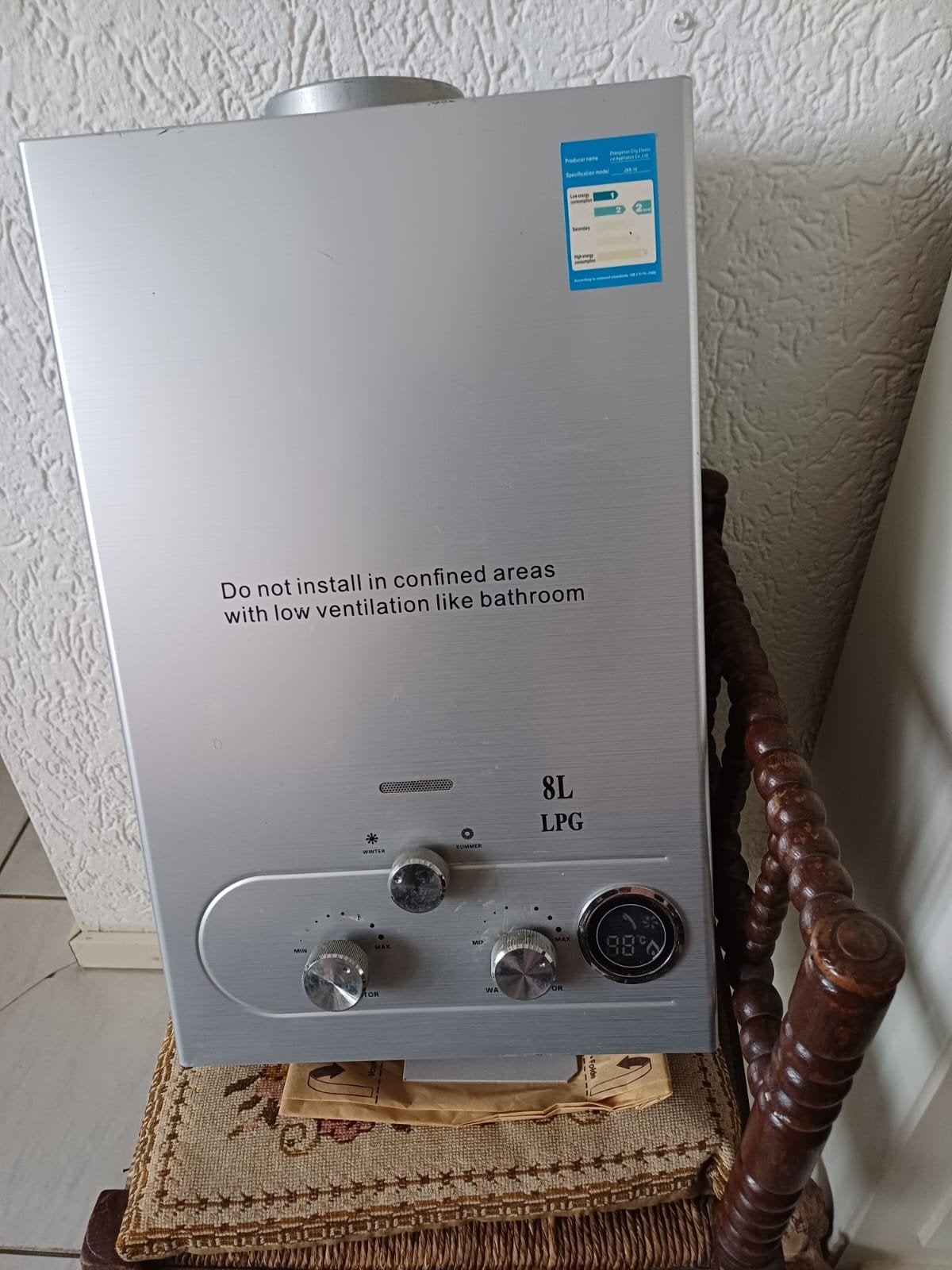 8L LPG Geiser - Nieuwstaat, direct warm water, Geiser, Ophalen of Verzenden, Zo goed als nieuw, Minder dan 20 liter