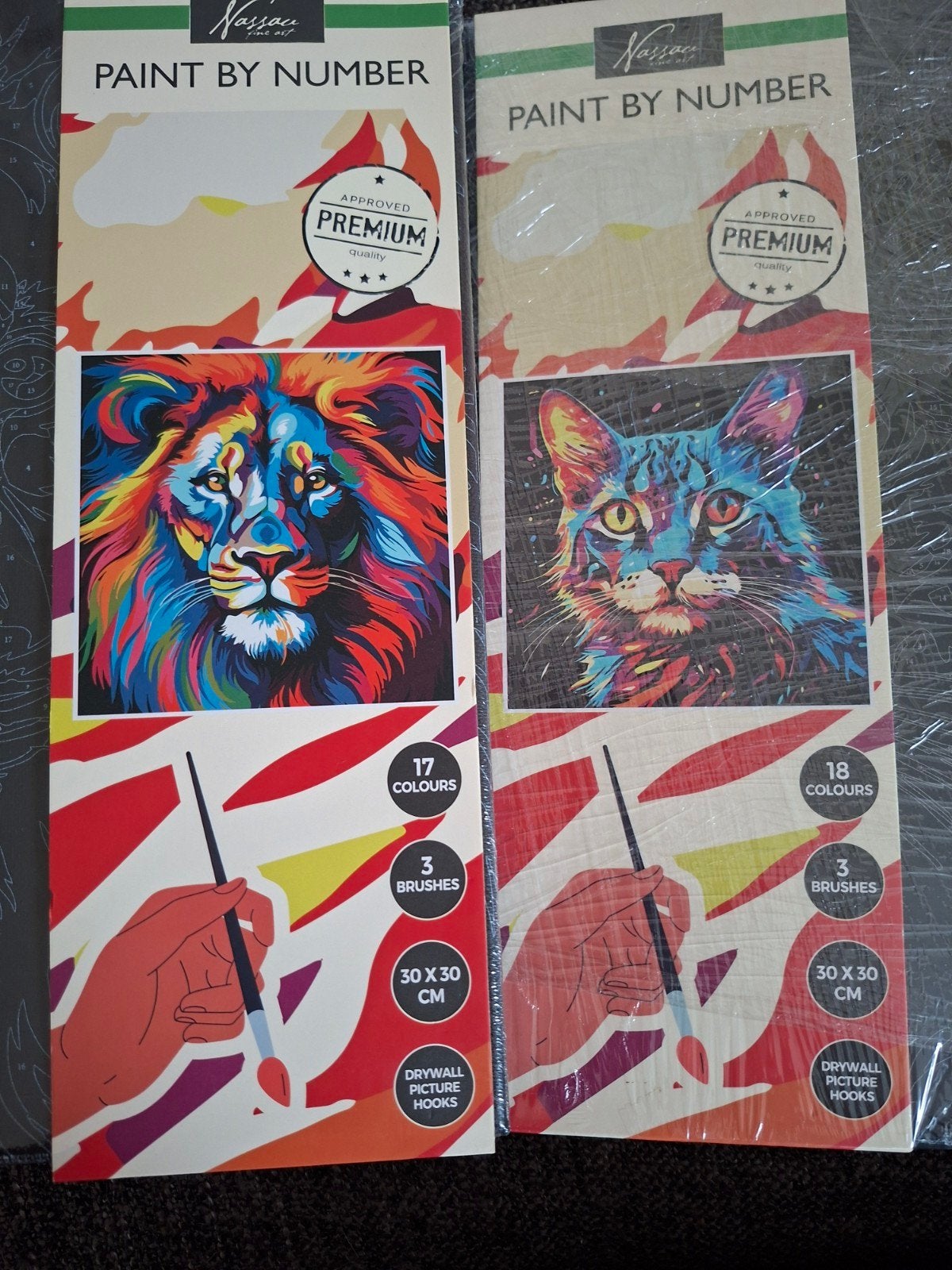2x Paint by Number pakket - Leeuw en Kat - 30x30 cm, Ophalen of Verzenden, Nieuw