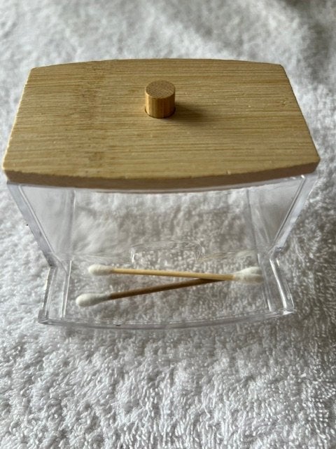 Wattenstaafjeshouder met bamboe deksel, Ophalen of Verzenden, Nieuw, Kunststof, Modern