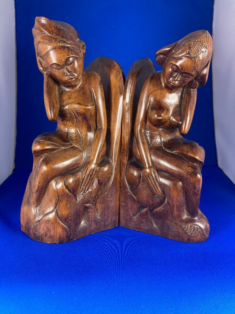 Stel Art Deco Balinese boekensteunen Bali, Antiek en Kunst, Kunst | Beelden en Houtsnijwerken, Groep mensen, Ophalen of Verzenden