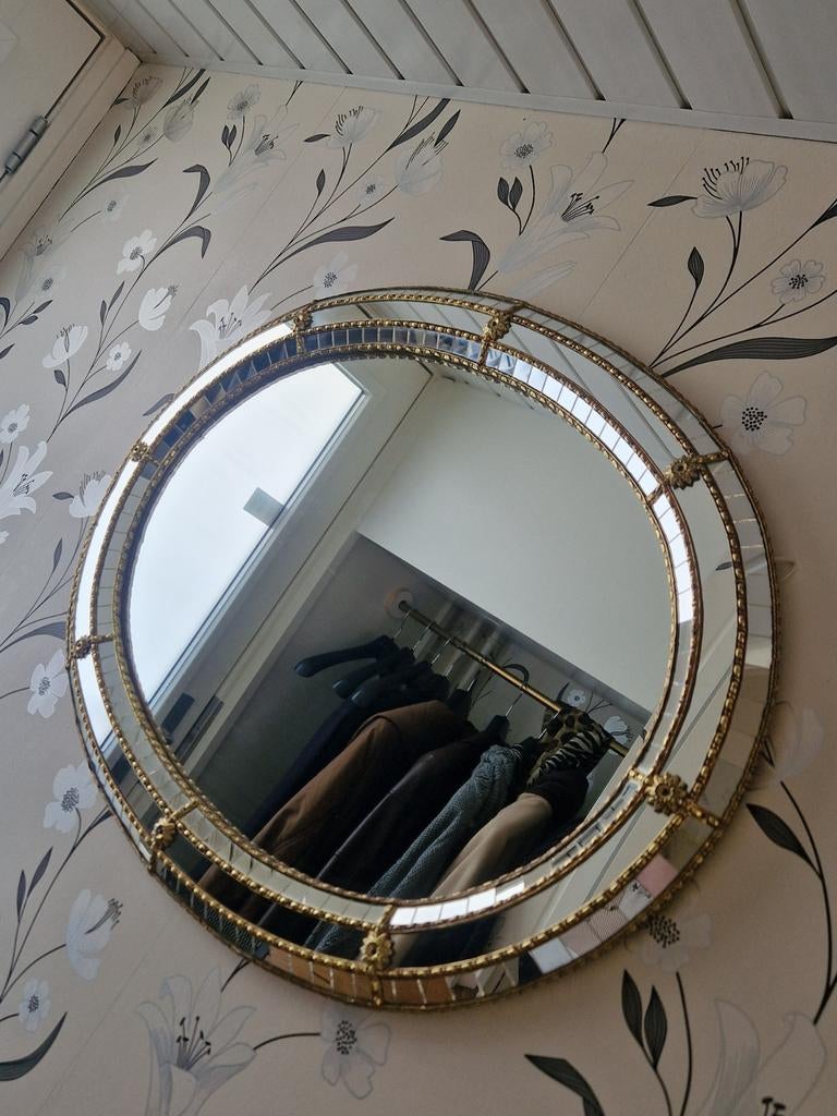 Ovale spiegel met gouden rand - Vintage stijl, Ophalen, Gebruikt, Minder dan 100 cm, Ovaal