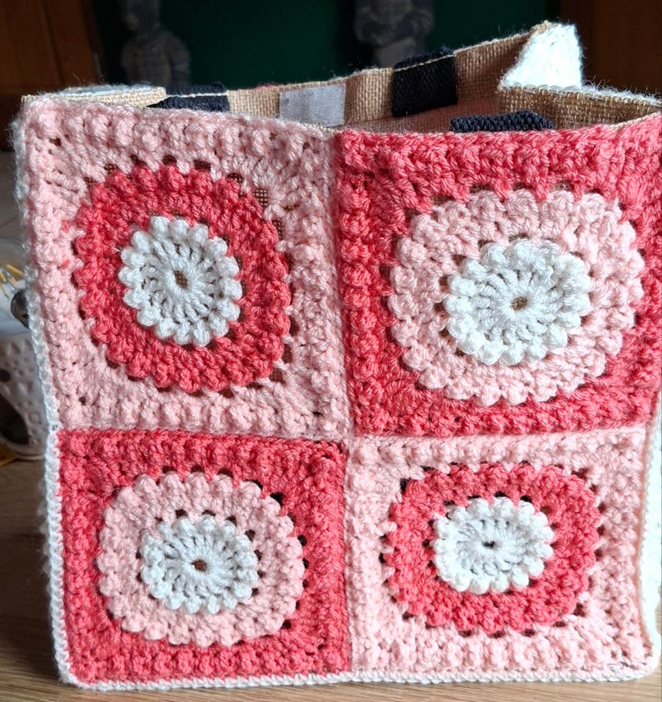 Gehaakte Granny Square Tas - Roze/Wit, Ophalen of Verzenden, Nieuw, Roze, Shopper