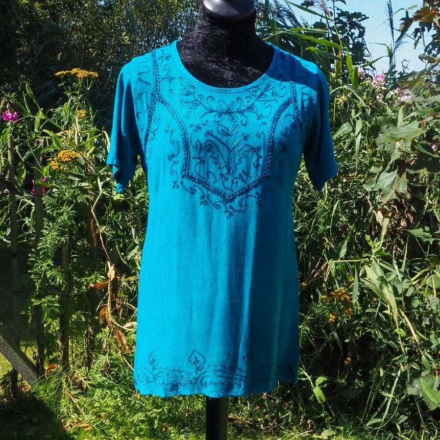 blouse met korte mouw - viscose, Gringo, Ophalen of Verzenden, Nieuw, Blauw