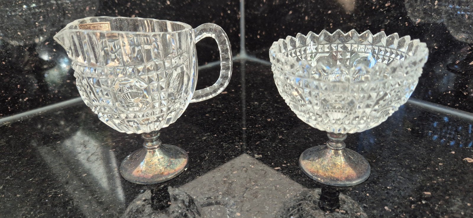 Bohemia met verzilverde voet kristal Suiker Melkstel Nieuw, Antiek en Kunst, Ophalen of Verzenden