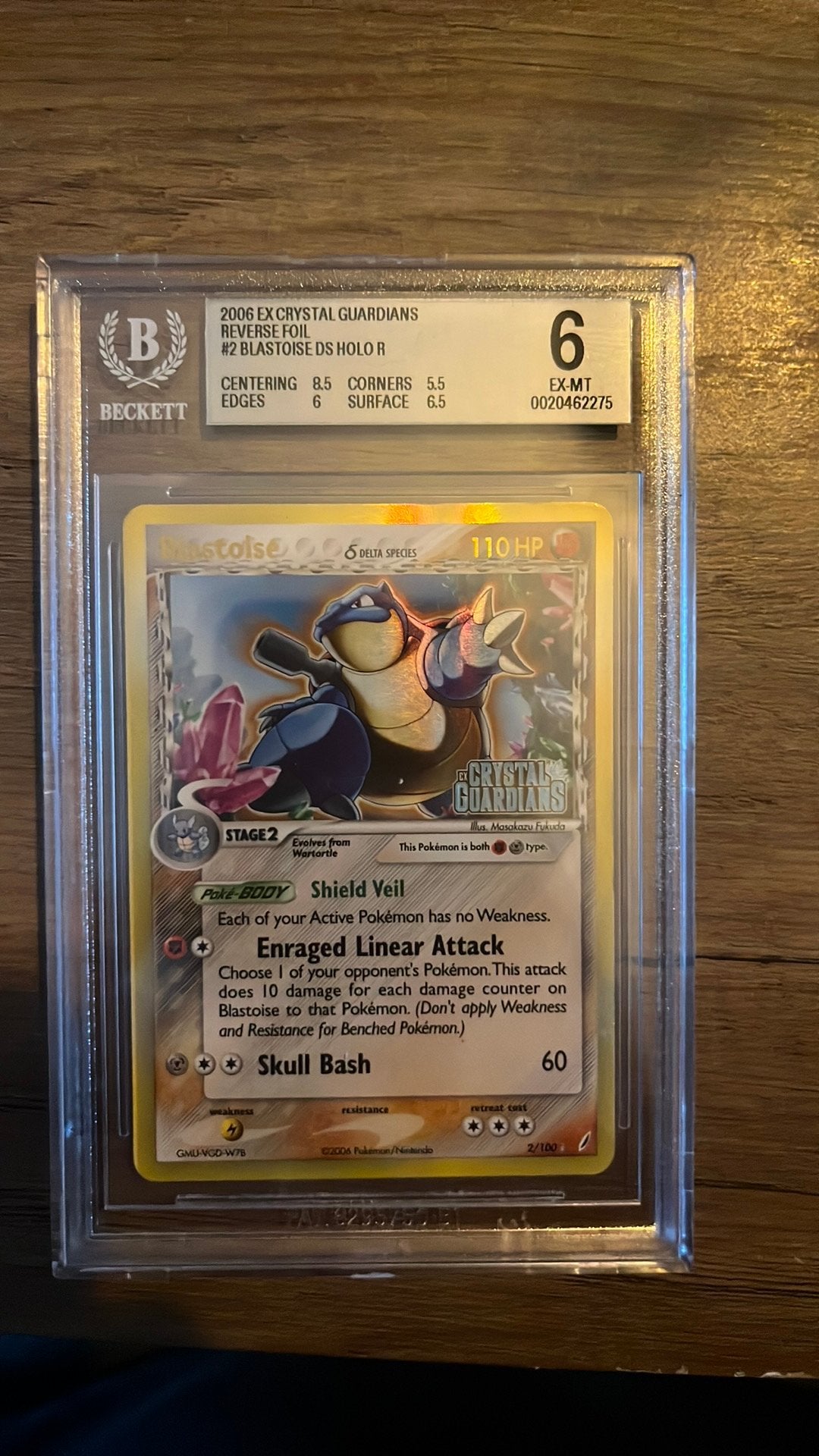 Blastoise EX Crystal Guardians Reverse Holo Beckett 6 2/100, Ophalen, Zo goed als nieuw