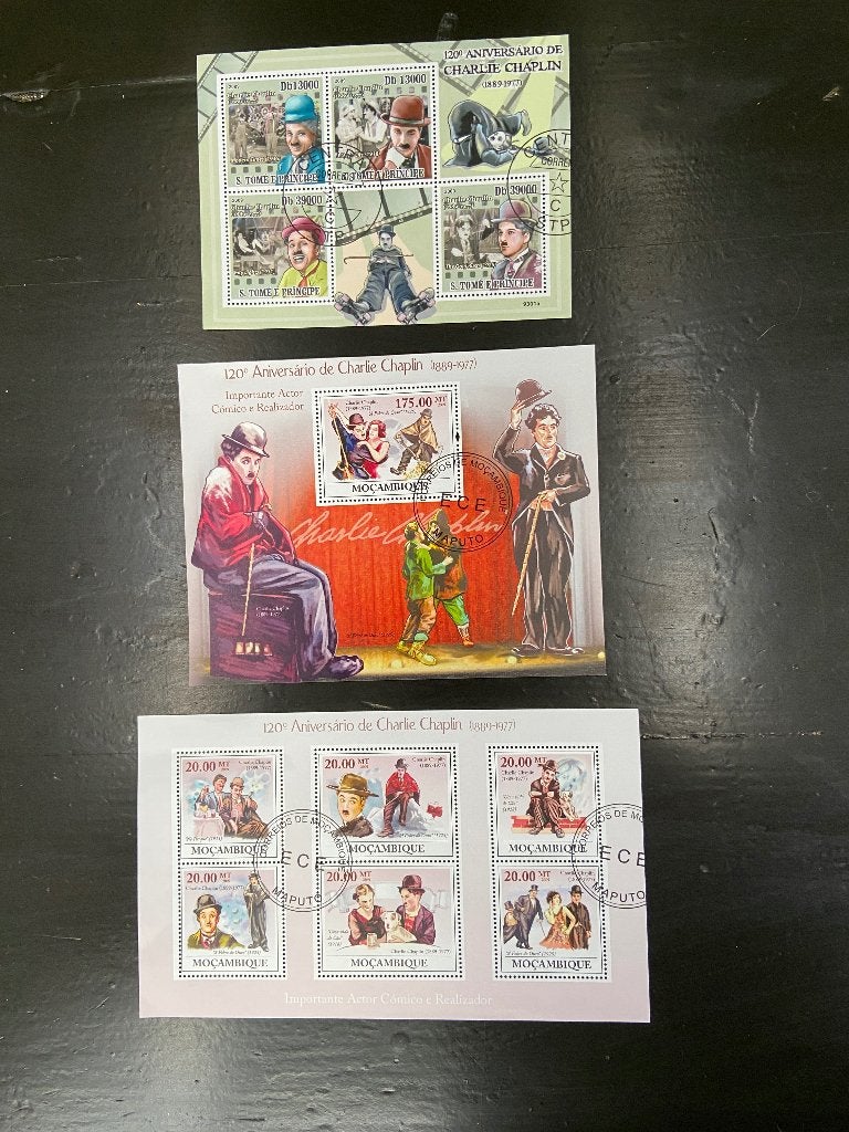 Charlie Chaplin postzegelvelletjes 3 stuks,, Verzamelen, Ophalen of Verzenden, Nieuw, Film, Overige typen