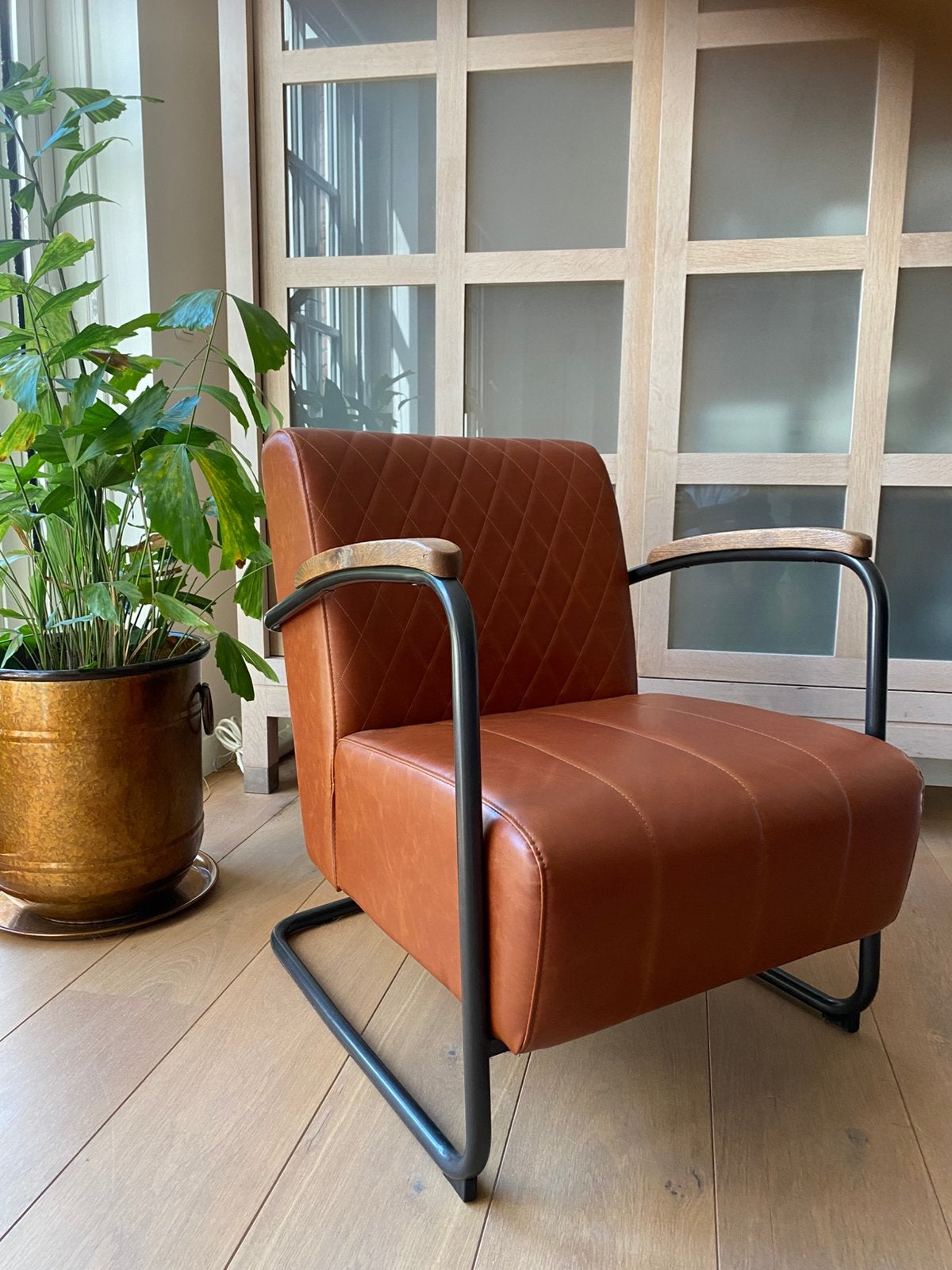 Prachtige feauteuille in cognackleur, Huis en Inrichting, Fauteuils, Ophalen, Zo goed als nieuw, 75 tot 100 cm