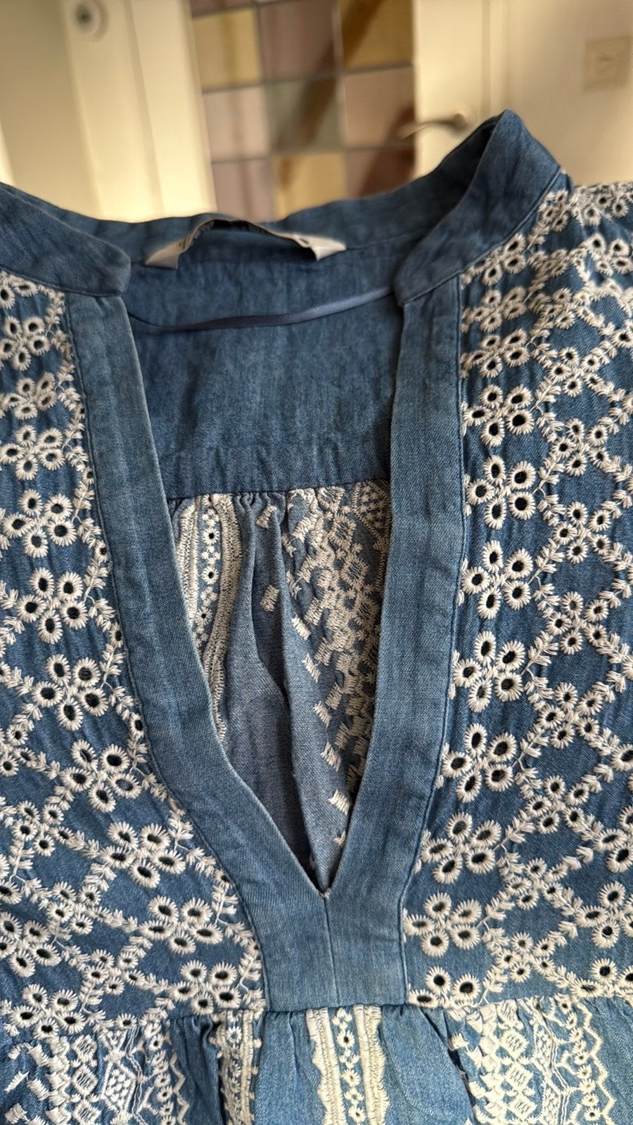 Broderie .. spijker Tuniek - jurkje ., Ophalen of Verzenden, Zo goed als nieuw, Maat 38/40 (M), Blauw