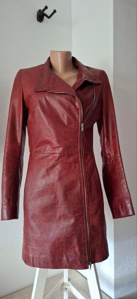 Prachtige halflange wijnrode leren jas Oakwood S /XS., Ophalen of Verzenden, Zo goed als nieuw, Oakwood, Maat 36 (S)