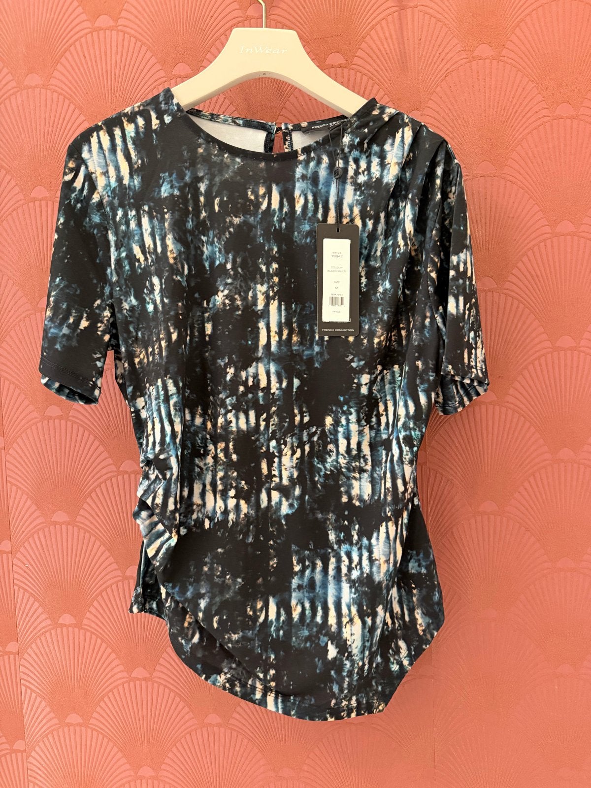 French Connection Top Zwart/Blauw Tie-Dye Maat S, Meerkleurig, Nieuw, Ophalen of Verzenden, Korte mouw