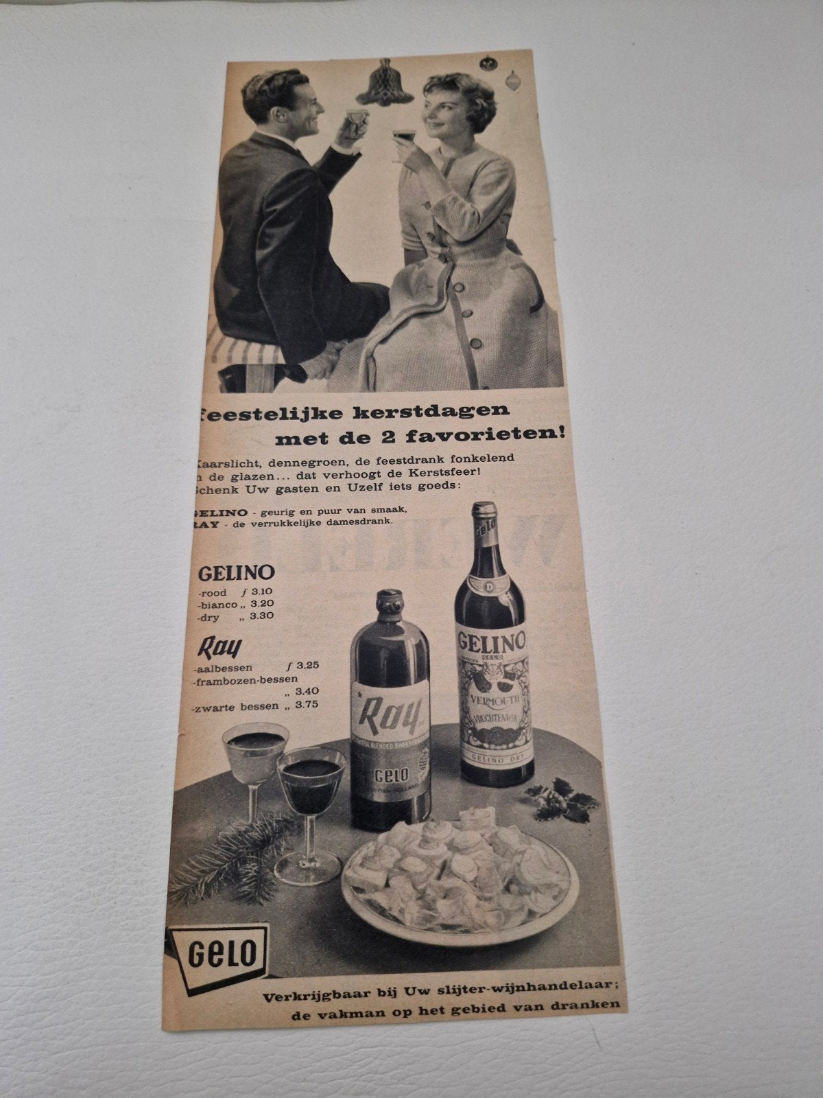 Vintage Gelino & Ray Drank Reclame (32x12 cm), Ophalen of Verzenden, Gebruikt, Reclamebord