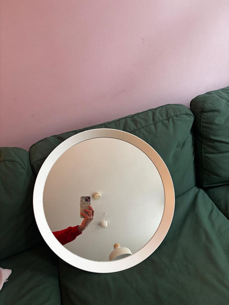 IKEA Langenes spiegel, rond, wit, Huis en Inrichting, Woonaccessoires | Spiegels, Ophalen, Zo goed als nieuw, Rond, 50 tot 75 cm