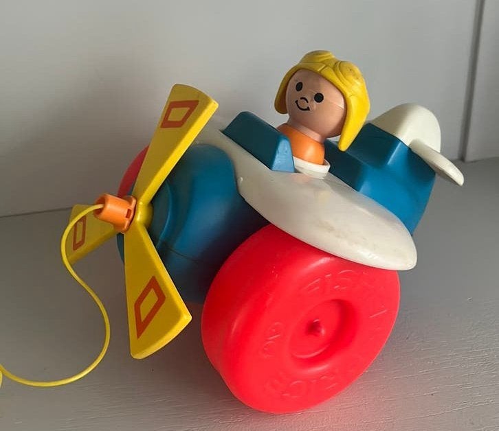 Vintage fisher price vliegtuig trekfiguur 1980, Ophalen, Gebruikt, Duw- of Trekspeelgoed