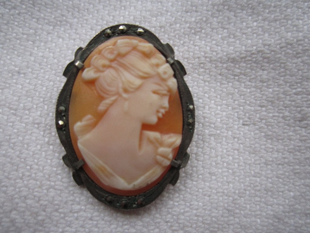 76.   Aparte oude camee broche/hanger, zilver, Sieraden, Tassen en Uiterlijk, Antieke sieraden, Ophalen, Zilver, Broche