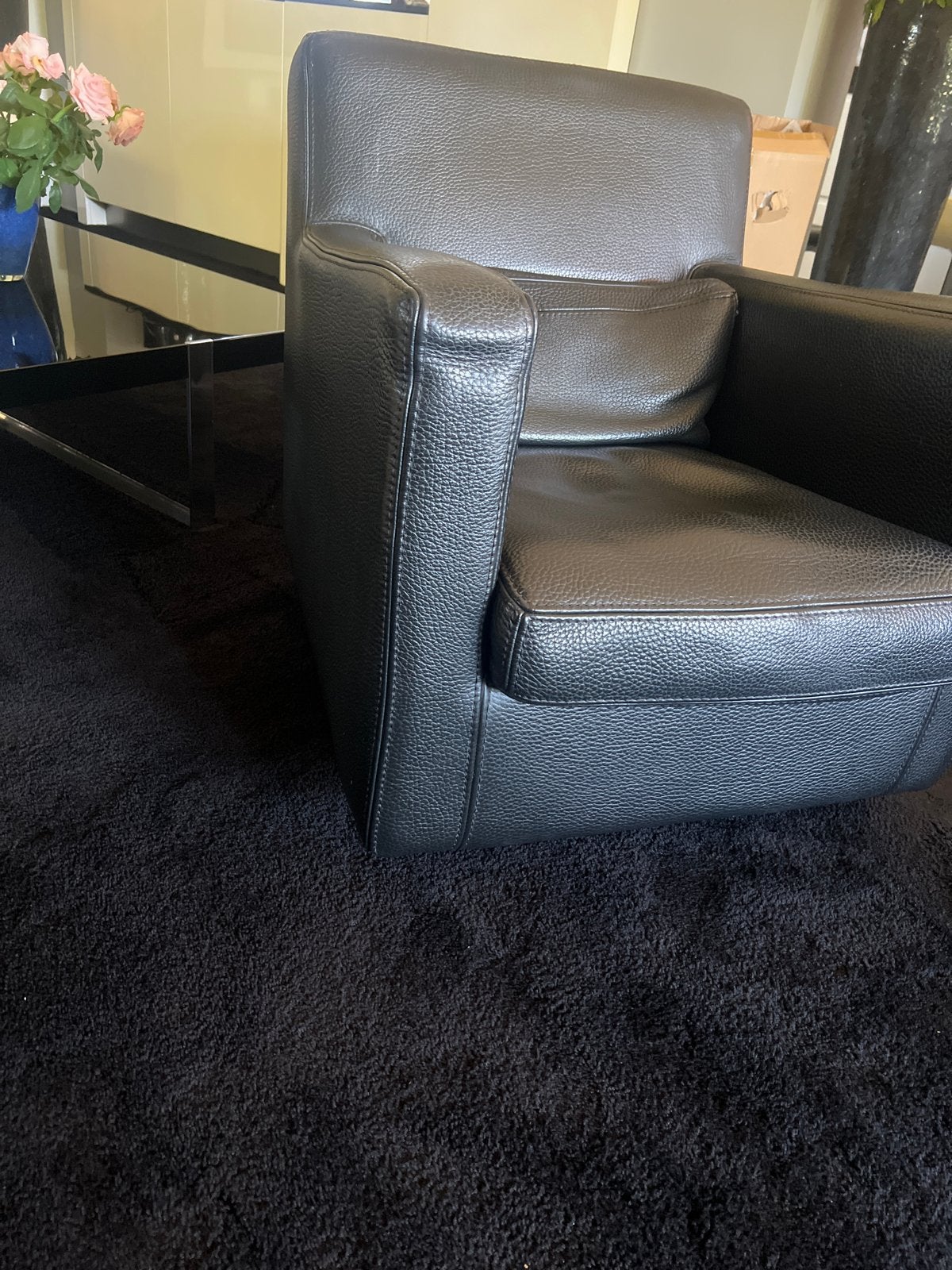 Leren fauteuil - Zwart, Ophalen, Gebruikt, Leer, 75 tot 100 cm